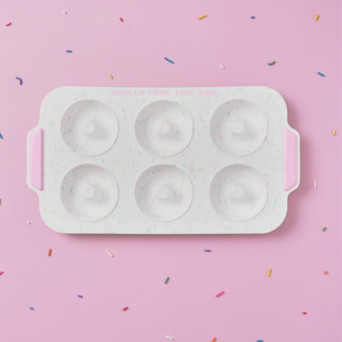 6 count donut pan with confetti background